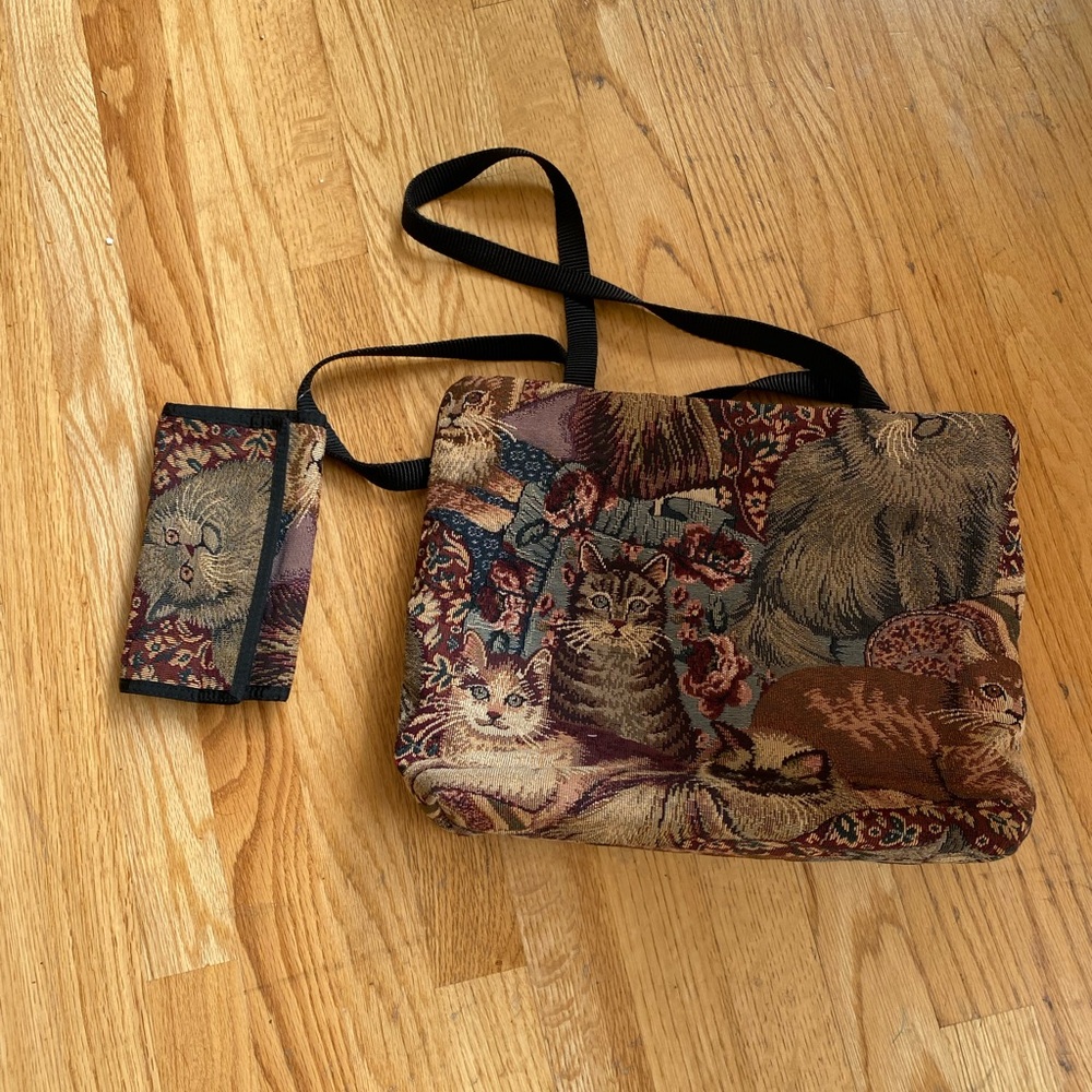 Cat Tapestry Tote Bag and Wallet Set